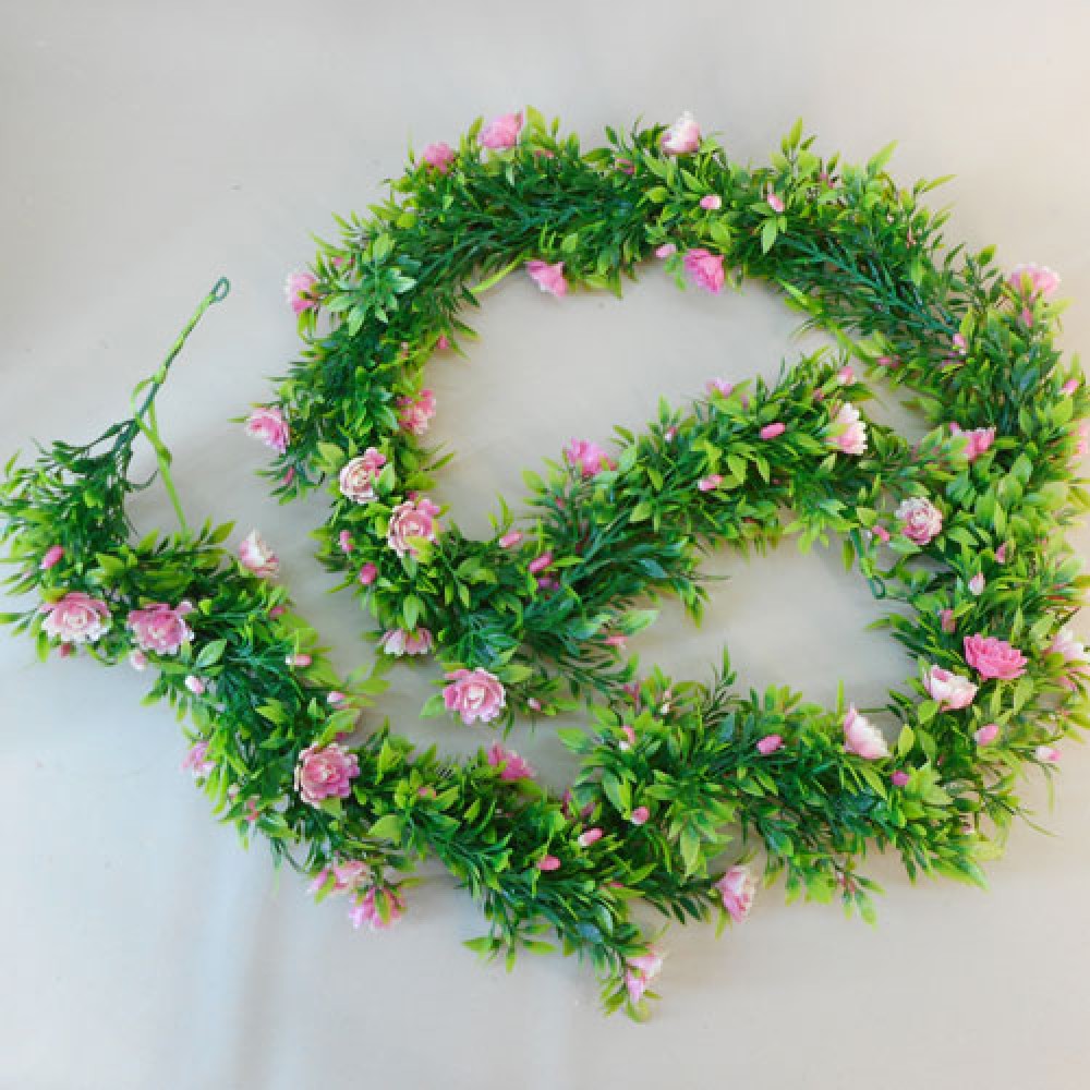 Pink Artificial Roses and Leaves 180cm Artificial Flowers Garlands